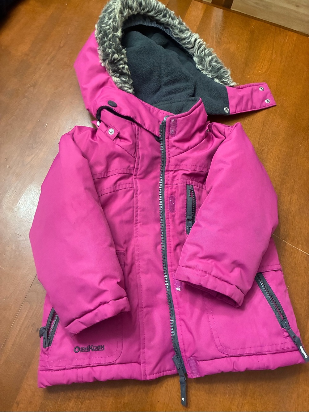 OshKosh B'gosh Hot Pink Girls' Faux-Fur Hooded Puffer Coat